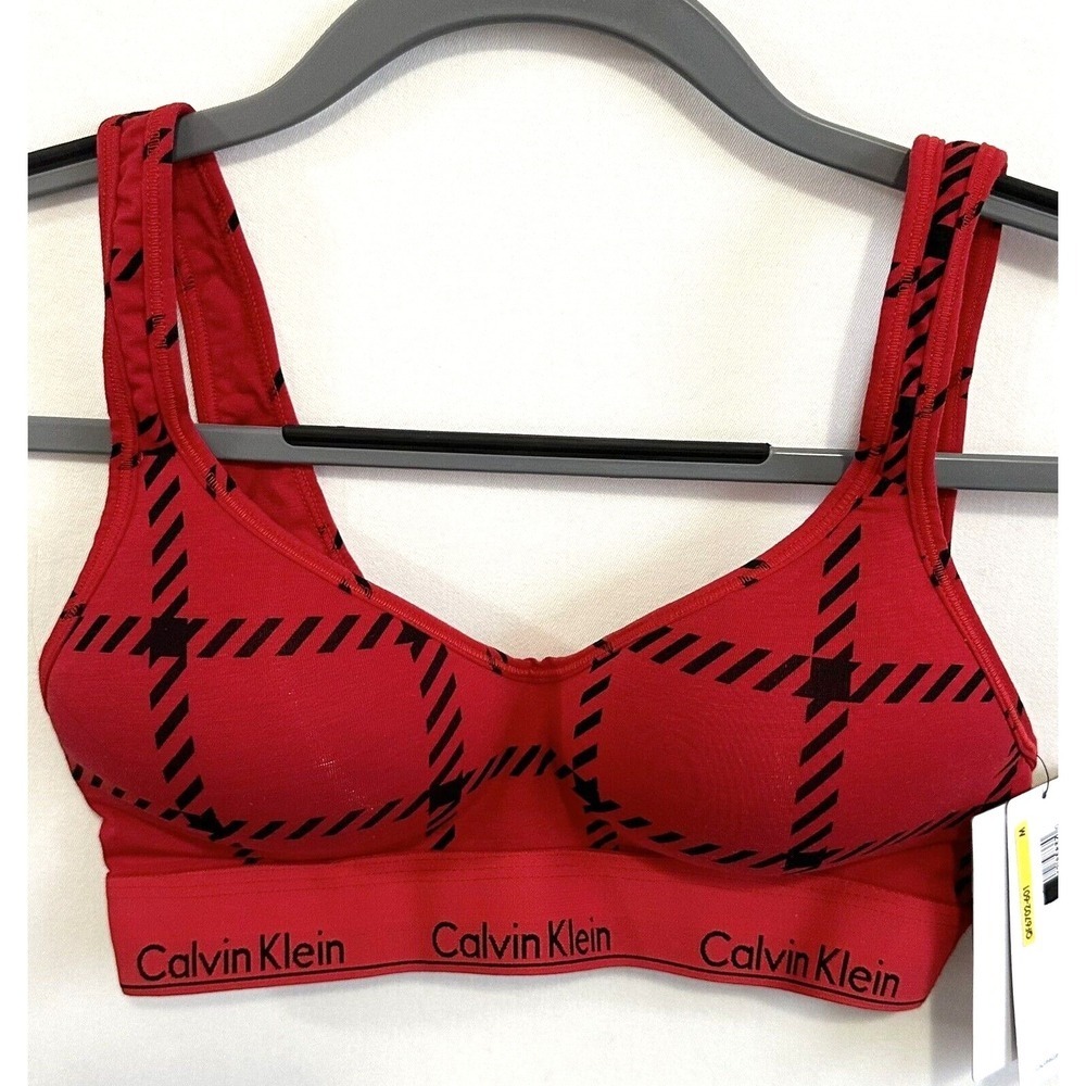 Calvin Klein Bralette Women's Size M Red Plaid Modern Cotton